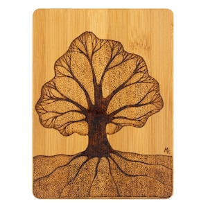 Tree of Life Bamboo Cutting Board, HANDMADE Wood Burning Pyrography, Eco-friendly Unique Art gift, Rustic Country Kitchen Home Decor