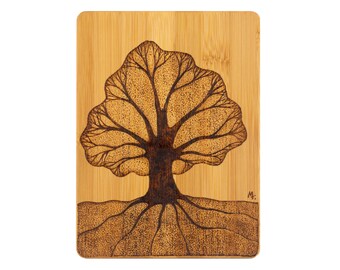 Tabla de cortar de bambú Árbol de la Vida: Arte de pirografía hecho a mano