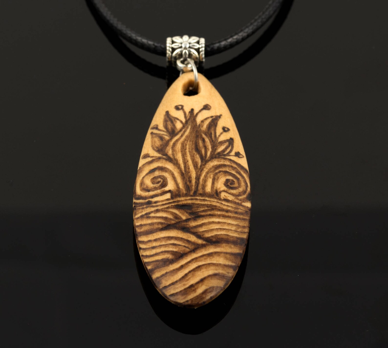 Wooden Pendant Necklace Handmade Wood Burning Art Etsy