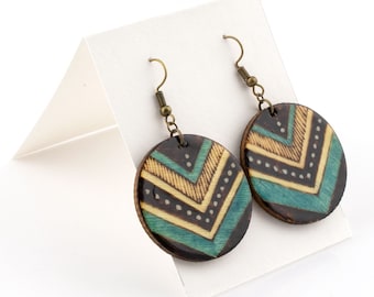 Wooden earrings | Tribal ethnic hippie lightweight oversized earrings | Handmade woodburning jewellery | Rustic jewelry | Eco-friendly gift
