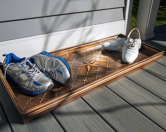 34" Stars Multi-Purpose Shoe Tray for Boots, Shoes, Plants, Pet Bowls, and More, Copper Finish