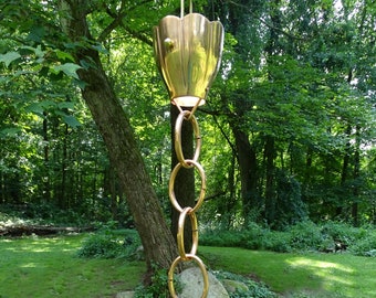 Pure Copper Crocus Rain Chain: 8.5-Foot Gutter Downspout Replacement