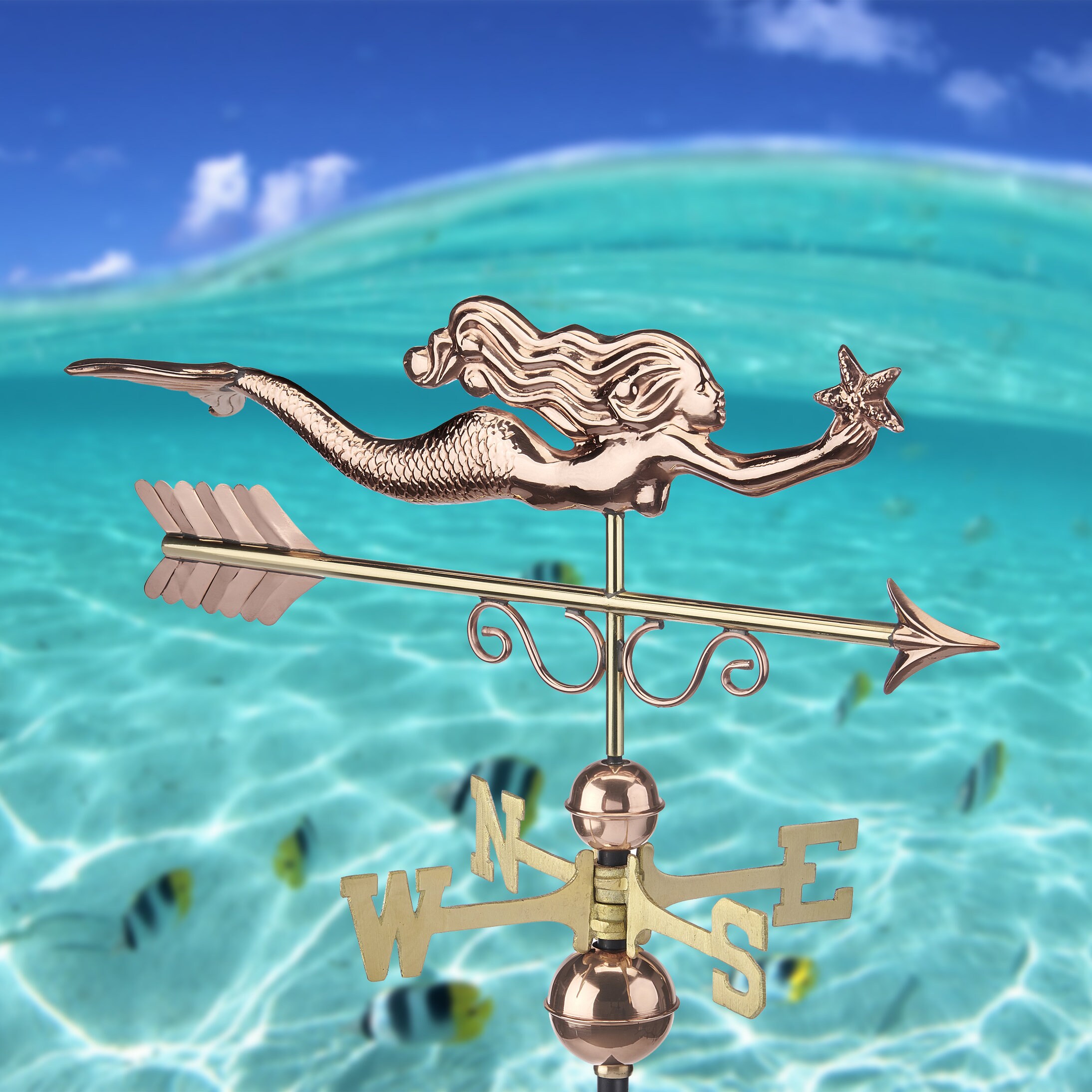 Little Mermaid Weathervane With Roof Mount Pure Copper - Etsy
