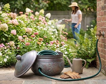 Cypress Hose Pot with Lid - Blue Verde Finish