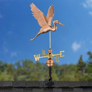 Graceful Blue Heron Weathervane with Roof Mount - Pure Copper