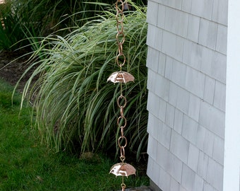 100% Pure Copper Umbrella Rain Chain, 8-1/2 Feet Long, Extra Large Umbrellas, Replaces Gutter Downspout