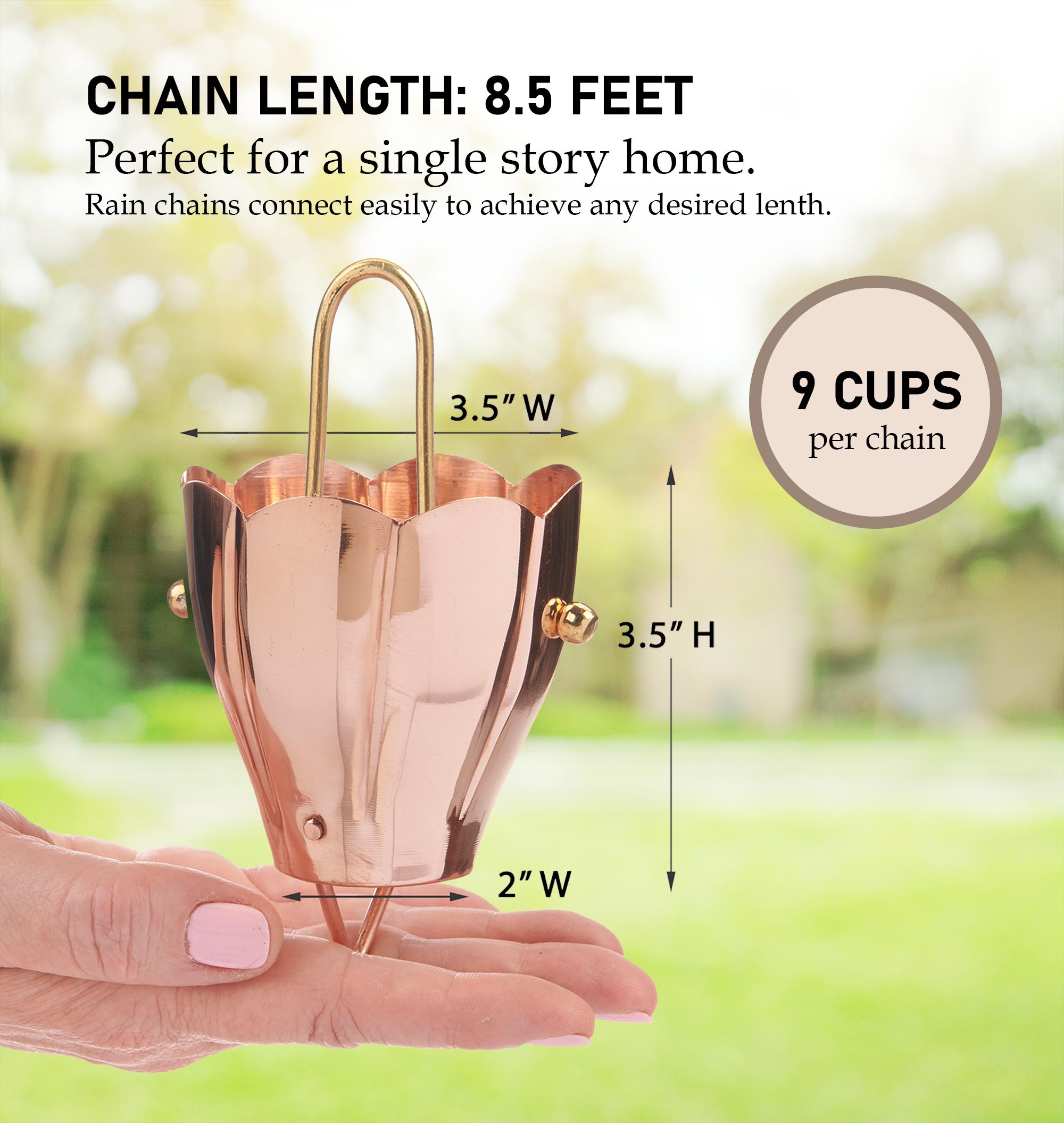 8.5 Ft Copper Plaid Rain Chain - 12 Cup Gutter Downspout Alternative For Outdoor Decor