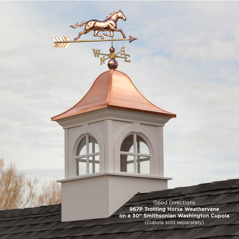 Trotting Horse Weathervane with Roof Mount Pure Copper by Good Directions image 1