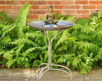 20" Pewter Copper Bird Bath with Buddha