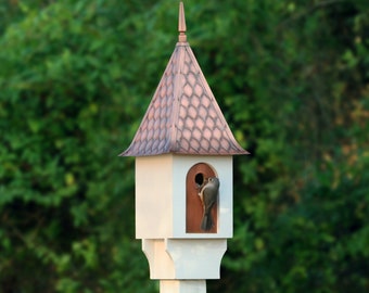 Chateau Wood Bird House – Pure Copper Diamond Pattern Roof