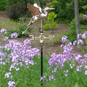 Blue Heron Weathervane - Pure Copper with a Roof Mount or Garden Pole