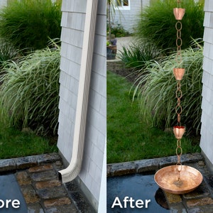 Good Directions 100% Pure Copper Crocus Rain Chain, 8-1/2 Feet Long, Large Cups, Replaces Gutter Downspout image 8