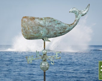 37"Whale Weathervane with Roof Mount - Blue Verde Copper