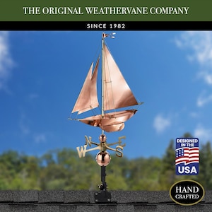 Racing Sloop Weathervane with Roof Mount - Pure Copper