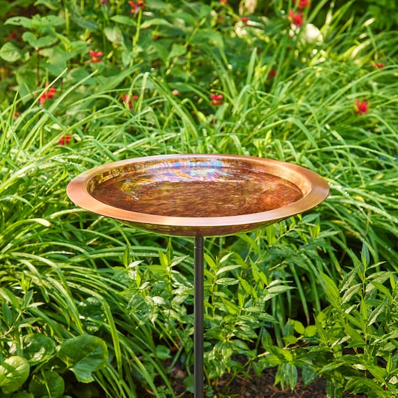 18” Fired Copper Bird Bath with Garden Pole