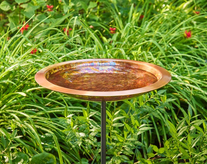 18” Fired Copper Bird Bath With Garden Pole - Etsy