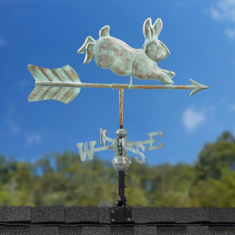 Weathervane Rabbit Simple Rabbit Weathervane - Blue Verde Copper With a Roof Mount or Garden Pole ...