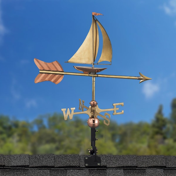 Sailboat Weathervane - Pure Copper with a Roof Mount or Garden Pole