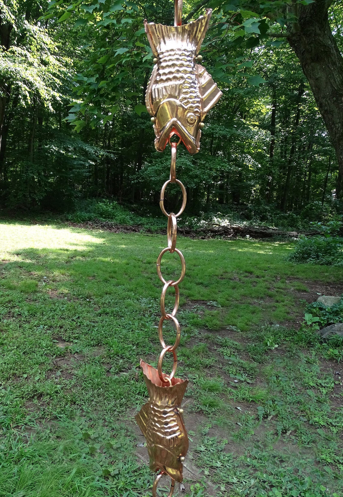 Fish Pure Copper 8.5 ft. Rain Chain with Gutter Clip Etsy