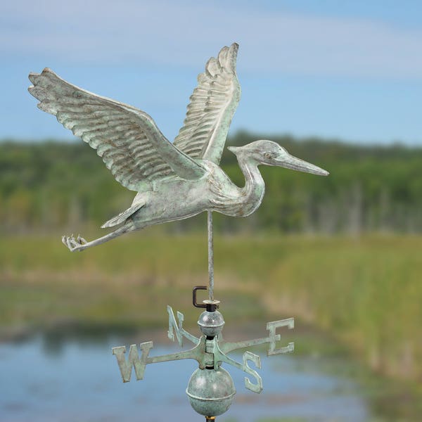 Blue Heron Weathervane with Roof Mount - Blue Verde Copper by Good Directions