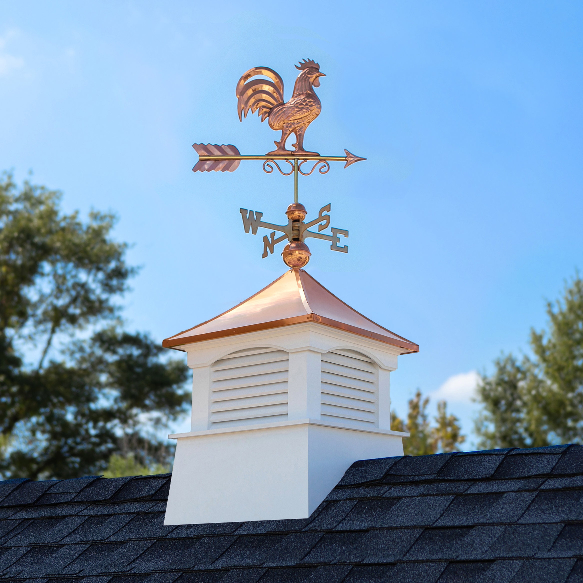 18" Square Coventry Vinyl Cupola with Rooster Weathervane