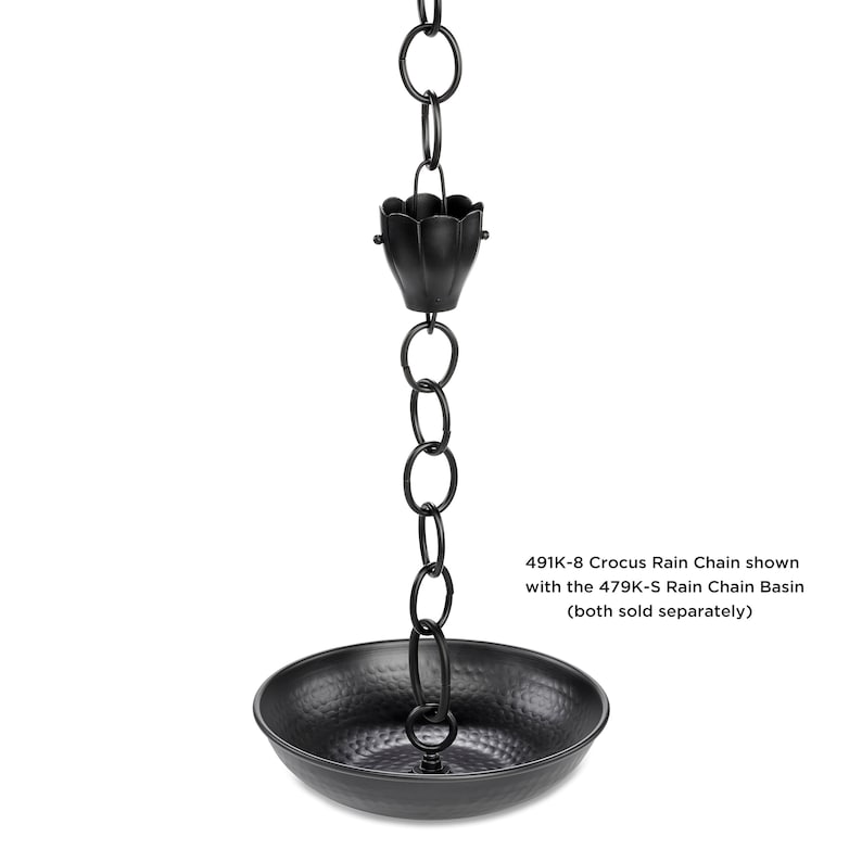 6 Cup Crocus Black Aluminum 8.5 ft. Rain Chain - Thumbnail 5