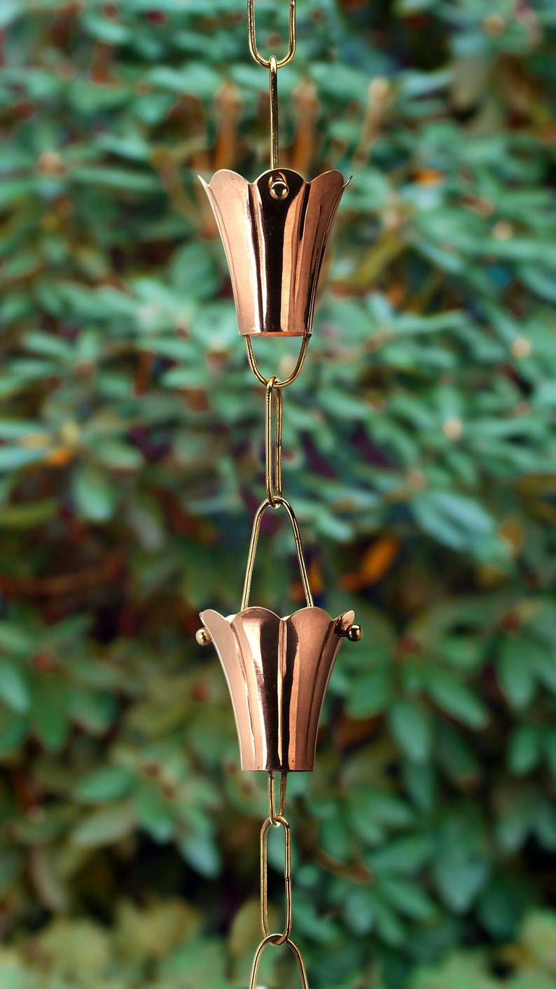 Fluted Flower Pure Copper Rain Chain - Thumbnail 3
