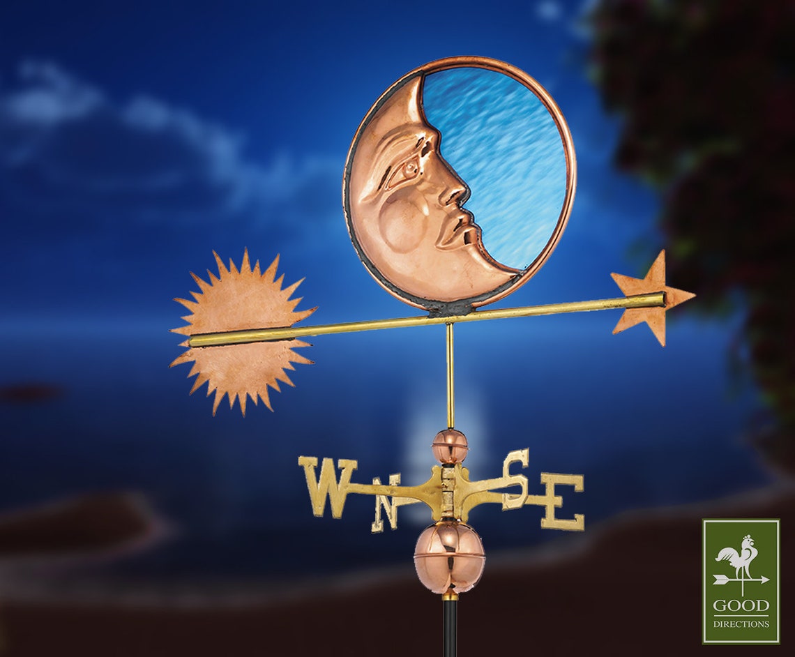 Stained Glass Moon Weathervane Pure Copper by Good Etsy