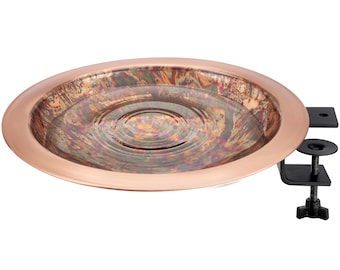13" Fired Copper Bird Bath with Deck Bracket