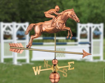 Jumping Horse & Rider Weathervane with Roof Mount - Pure Copper