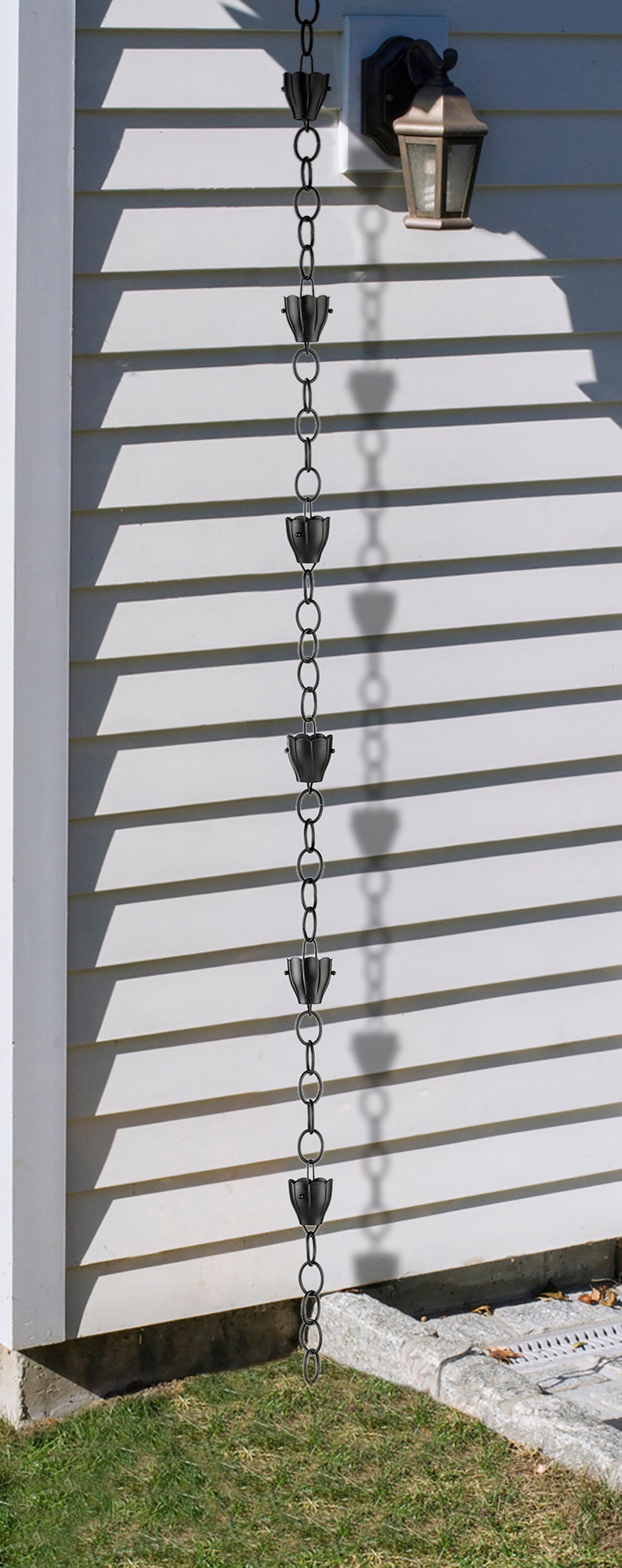 6 Cup Crocus Black Aluminum 8.5 ft. Rain Chain - Thumbnail 4