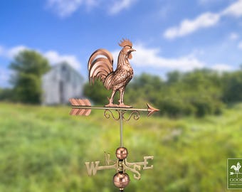 Bantam Rooster Weathervane with Roof Mount - Pure Copper