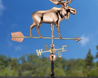 Moose Weathervane with Arrow - Pure Copper, includes Roof Mount