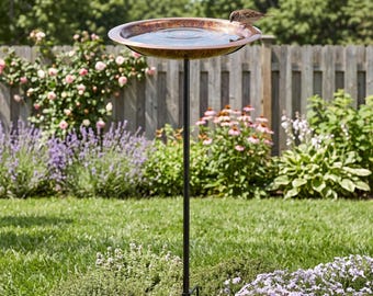 18” Fired Copper Bird Bath with Garden Pole