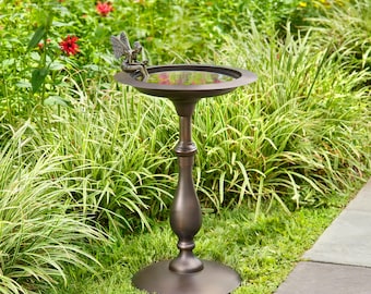 Classic Bronze Bird Bath Pedestal with Fairy Statue