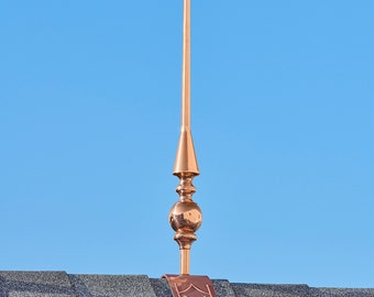 28" Aragon Pure Copper Finial with Decorative Copper Roof Mount  