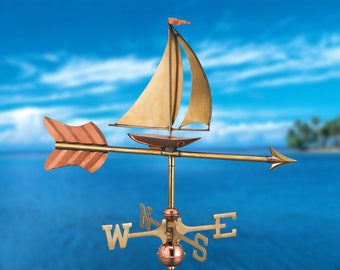 Sailboat Weathervane - Pure Copper with a Roof Mount or Garden Pole