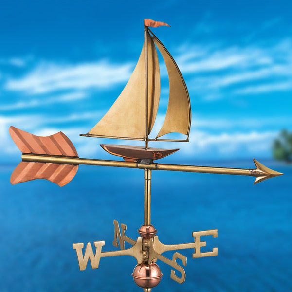 Sailboat Weathervane - Pure Copper with a Roof Mount or Garden Pole