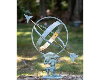 28" Verdigris Atlas Armillary Sundial with Brass Accents
