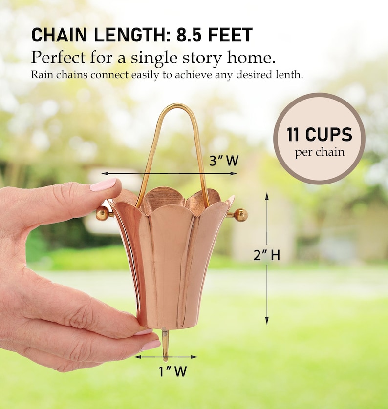 Fluted Flower Pure Copper Rain Chain - Thumbnail 4