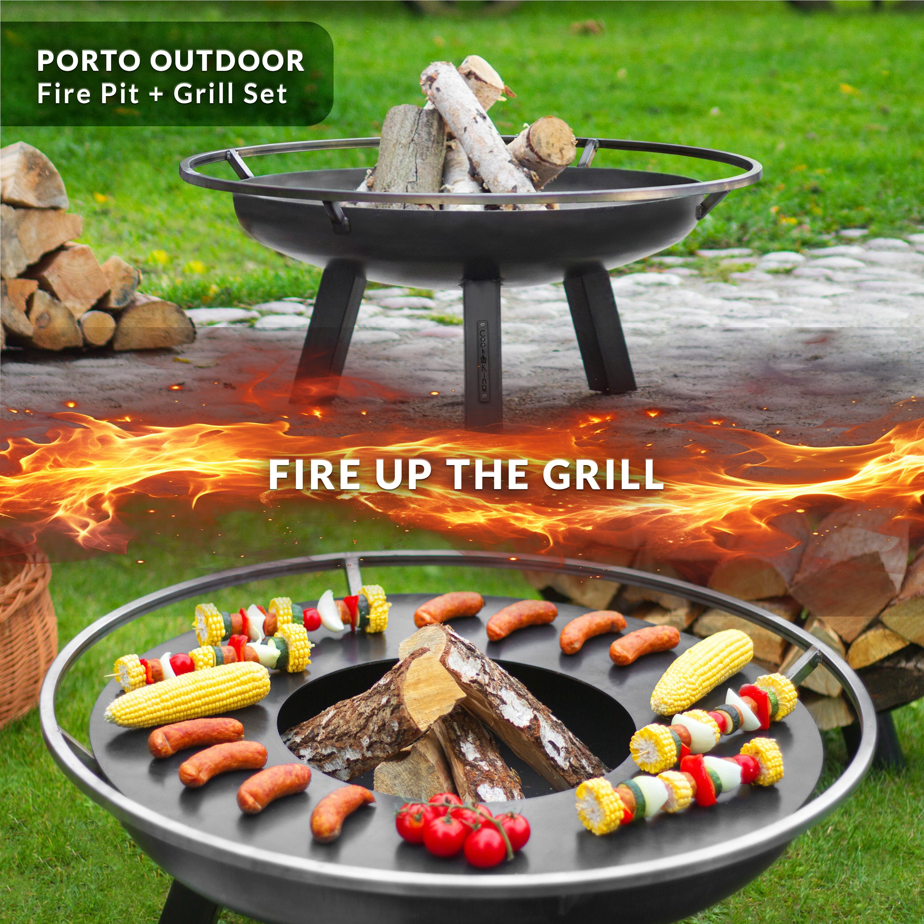 BGO wood plate &trayセットbonfire gooutside Porto Fire Bowl, 24