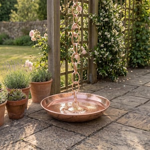 Hand Hammered Pure Copper Rain Chain Basin: Garden Decor (16.5 Inch Diameter)