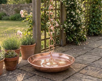 Hand Hammered Pure Copper Rain Chain Basin: Garden Decor (16.5 Inch Diameter)