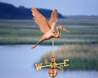 Graceful Blue Heron Weathervane with Roof Mount - Pure Copper