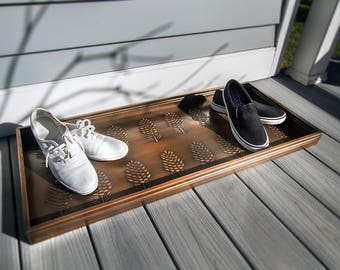 34" Pine Cones Multi-Purpose Boot Tray for Boots, Shoes, Plants, Pet Bowls, and More, Copper Finish by Good Directions