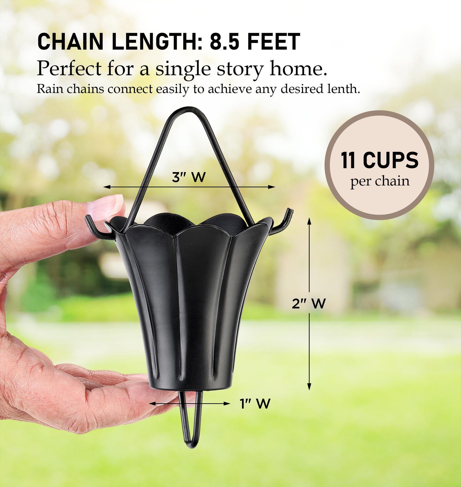 Fluted Flower Black Aluminum 8.5 Ft. Rain Chain With Gutter ...