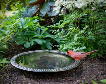 18" Beaded Copper Birdbath Basin in Aged Brass Finish