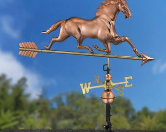 Horse Weathervane with Arrow with Roof Mount - Pure Copper