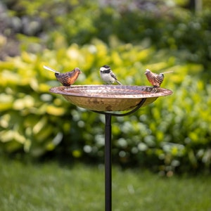Pure Copper Bird Bath, Featuring Two Copper Birds, and a Multipronged Garden Pole