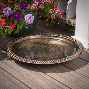18" Beaded Copper Birdbath Basin in Aged Brass Finish